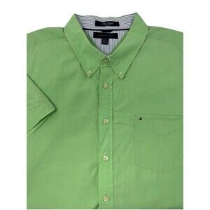 Tommy Hilfiger City Poplin Slim‎ Lime Green Short Sleeve Shirt Mens XXL